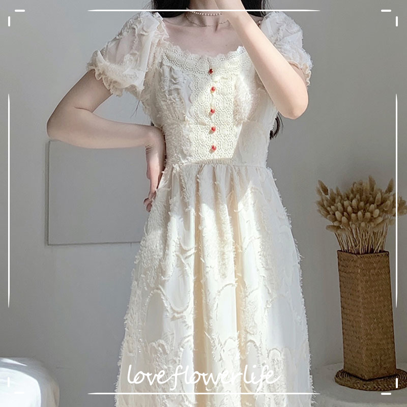 French Elegant Dress Women Button Lace Square Collar Dress Evening Party Vintage Sweet Female Summer Dress Korean 210521, As picture
French Elegant Dress Women Button Lace Square Collar Dress Evening Party Vintage Sweet Female Summer Dress Korean 210521, As picture