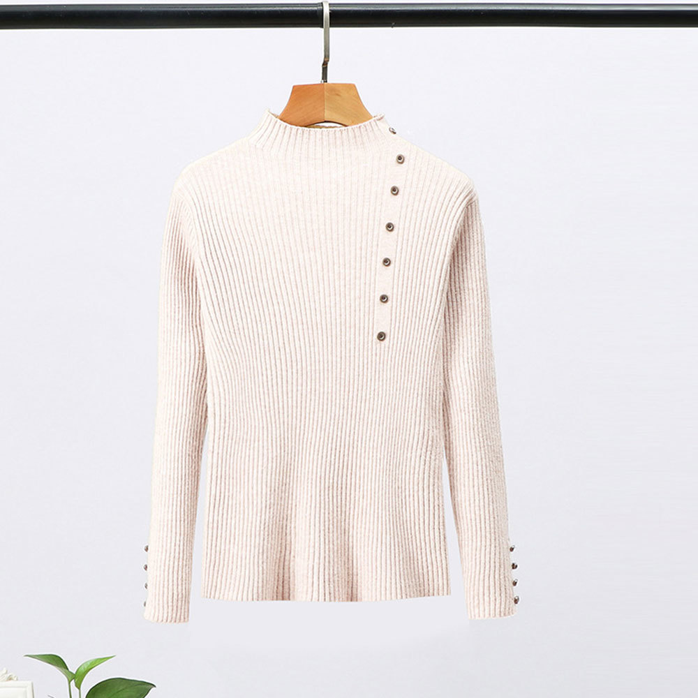 Joco Jolee Women Korean Button Throat Sweater Casual Turtleneck Pullover Autumn Winter Slim Knitting Tops Harajuku Jumpers 210428