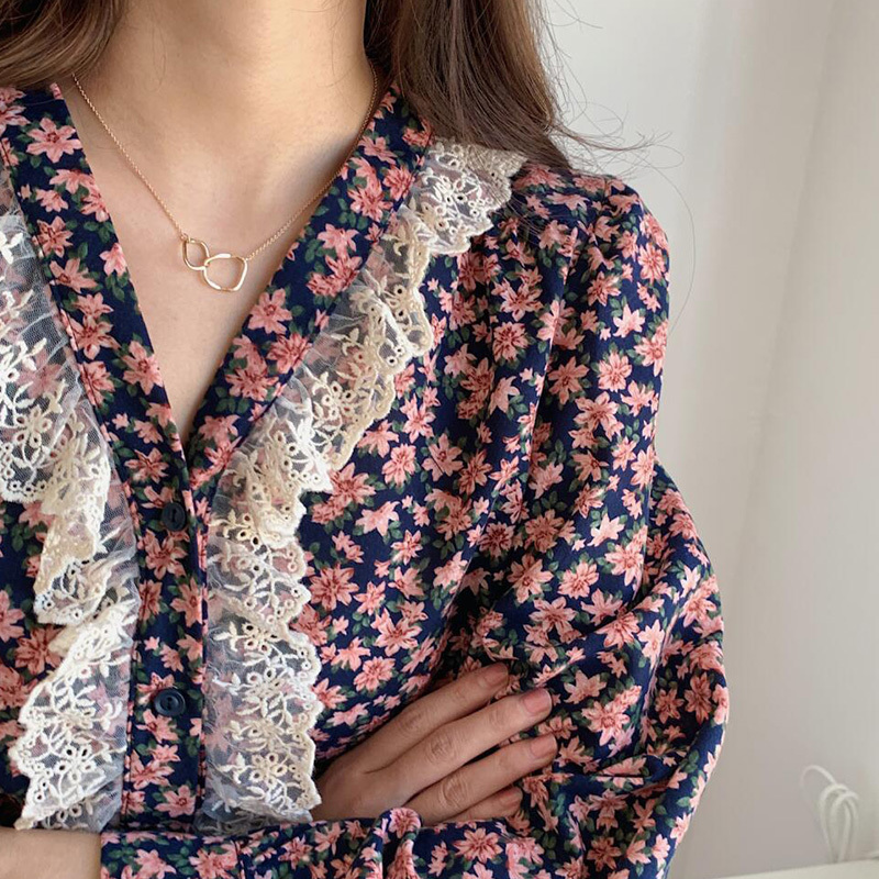 Nomikuma Floral Women Shirt Korean Sweet Lace Ruffle Patchwork Top Blouses New Single Breasted Blusas Feminimos Mujer 6D564 210427
