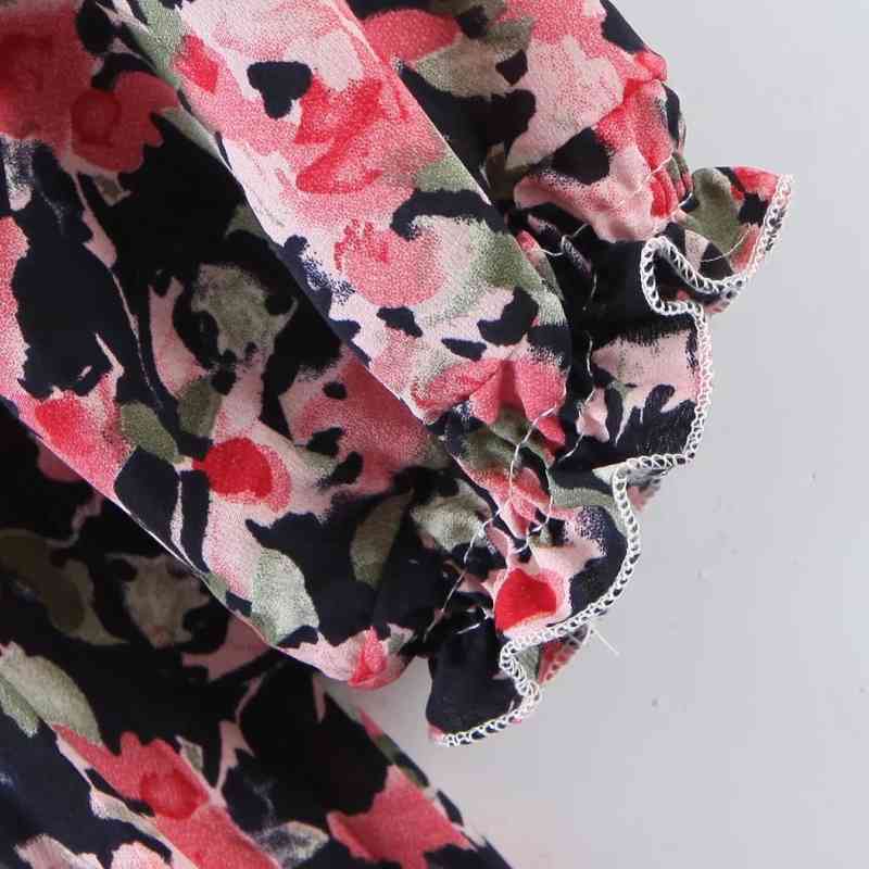 Summer Women Flower Printing Elastic Waist Midi Dress Female O Neck Three Quarter Sleeve Clothes Casual Lady Loose Vestido D7378 210430