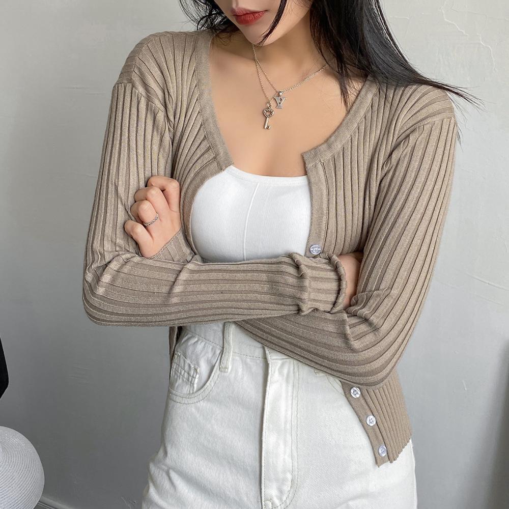 Women Button Up Ribbed Sweater Shirt Cropped Knit Cardigans Korean Knitting Crop Tops Streetwear B-020 210522
