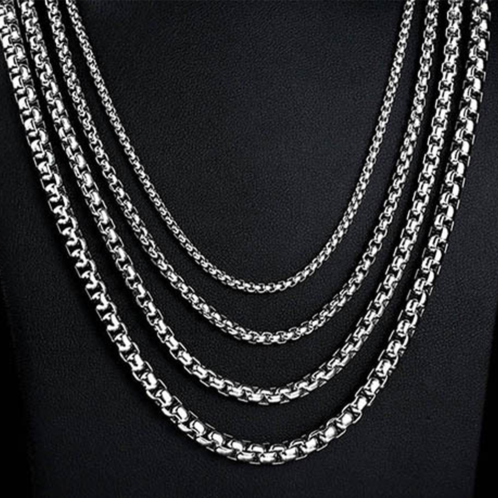 2.5mm-5.5mm Stainless Steel Necklace Rolo Twist Chain Link for Men Women 45cm-75cm Length with Velvet Bag