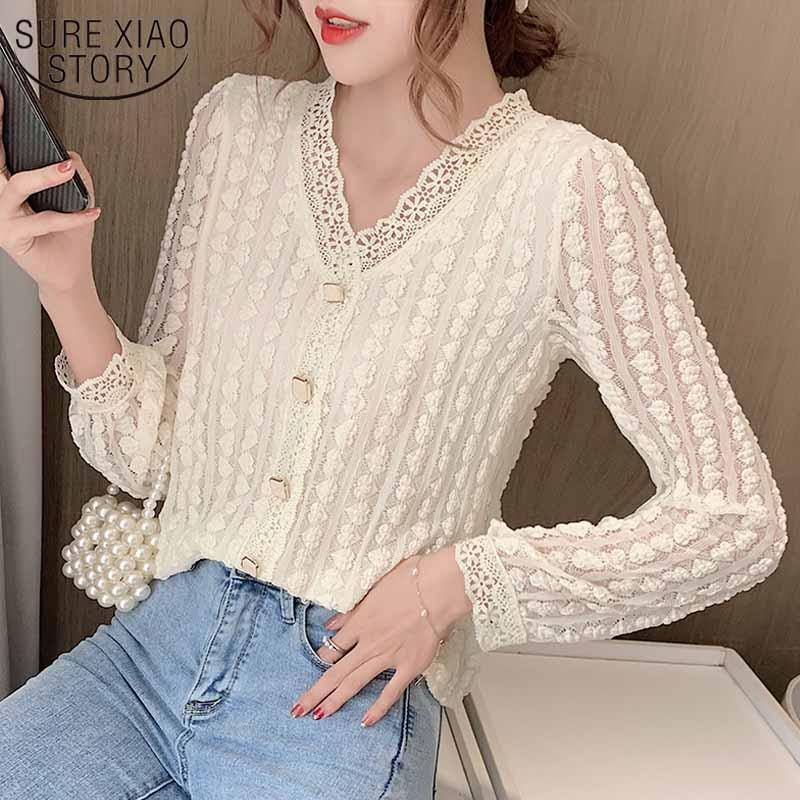 Women's Blouses & Shirts Korean Office Lace Blouse Love Shape V-neck Hollow Stitching Women Top Sweet Long Sleeve Autumn Chic Button Spring, White
Women's Blouses & Shirts Korean Office Lace Blouse Love Shape V-neck Hollow Stitching Women Top Sweet Long Sleeve Autumn Chic Button Spring, White