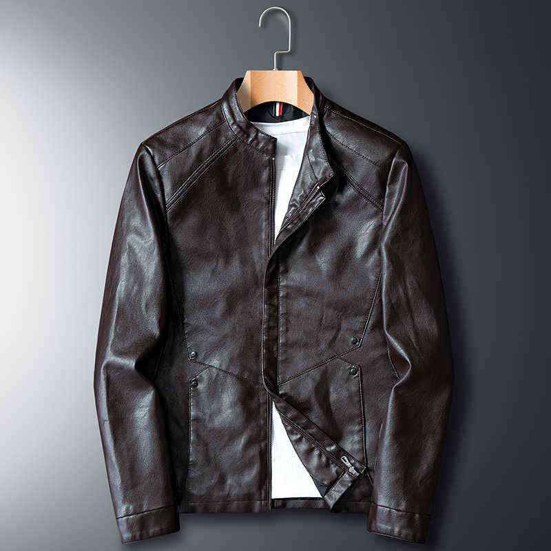 Leather Jacket Men Spring Autumn Men PU s Thin Korean Fashion Casual Coats Outerwear Slim Fit Black Coffee Coats Male M-6XL 211111