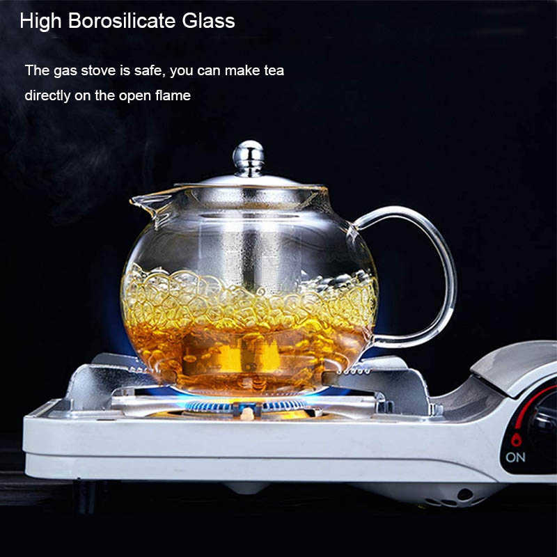 BORREY Borosilicate Glass Teapot With Removable Infuser Filter Heat Resistant Cup Set Flower Puer Oolong Tea Kettle 210621