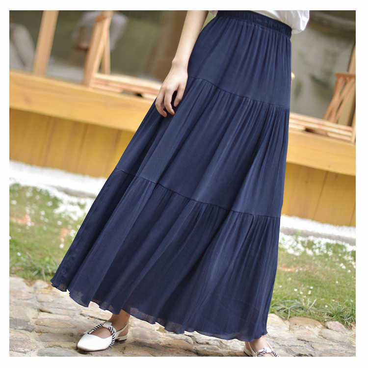 Summer Women White Long Skirt High Waist Stretch Cotton And Linen s Saia A-Line Faldas Jupe Femme 210619