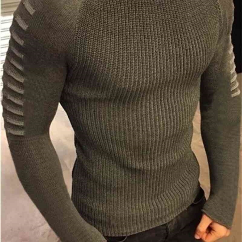 Sueter Masculino Autumn Long Sleeve O-neck Skinny Knitted Sweater Men Casual Black White Patchwork Pullover Ropa Hombre Invierno 210604