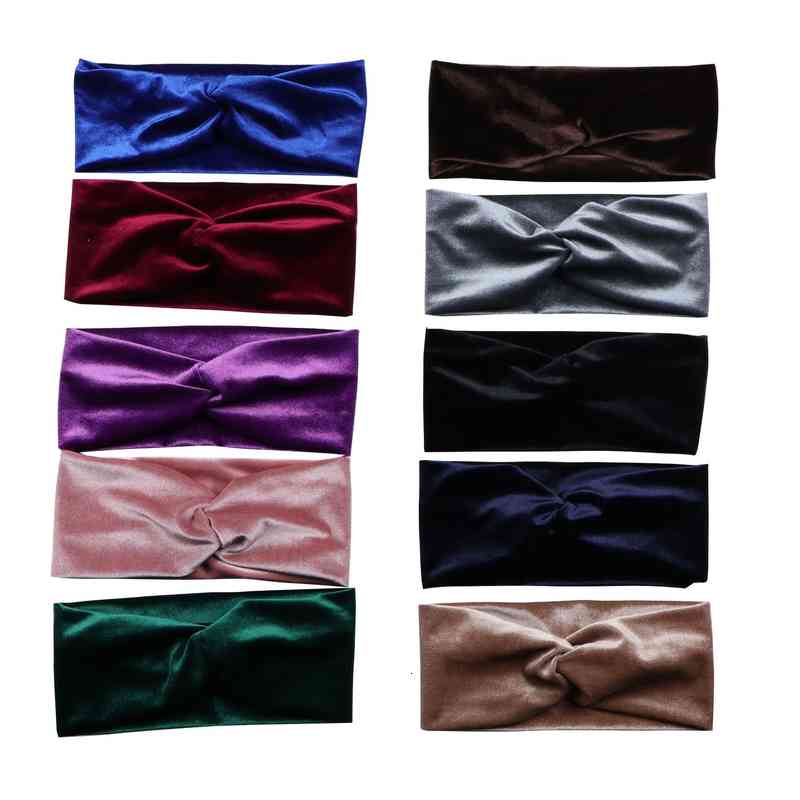 Hair Accessories Solid Gold Velvet Band Temperament Elastic Knot Cross Wide Brimmed Headband