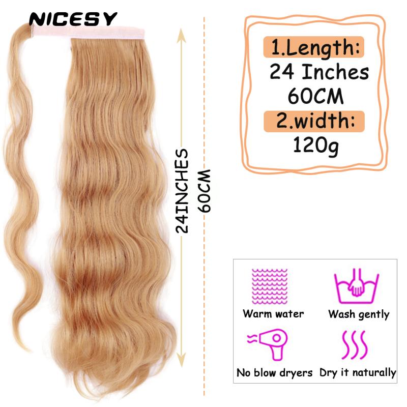 Synthetic Wigs women Golden Hollywood Wavy Wrap Ponytails Clip-in Around Long Ponytail Suitable For White And Black Ladies