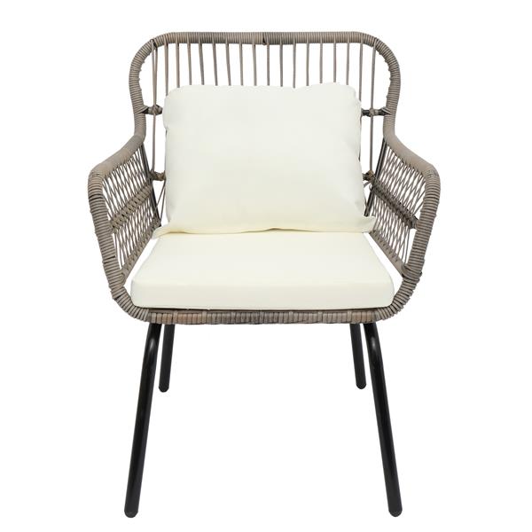 Garden Sets 3-Piece Patio Wicker Conversation Bistro Set with 2 Chairs Glass Top Side Table & Cushions Tan