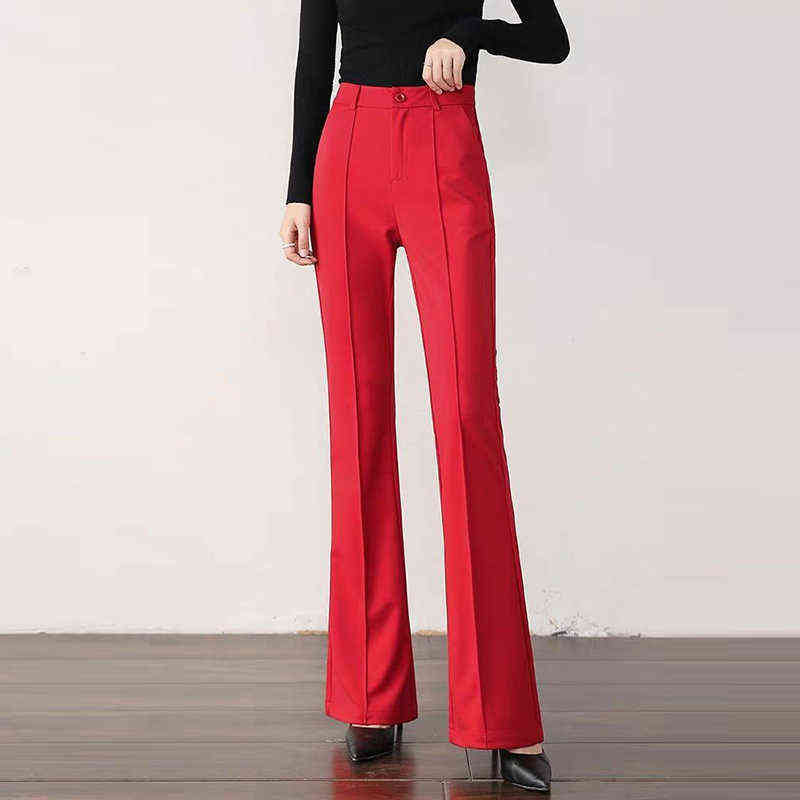 High Elastic Spring Summer Flare Pants Plus Size 3XL Casual Straight Trousers For Women Work Suit Korean Loose Mom 211115