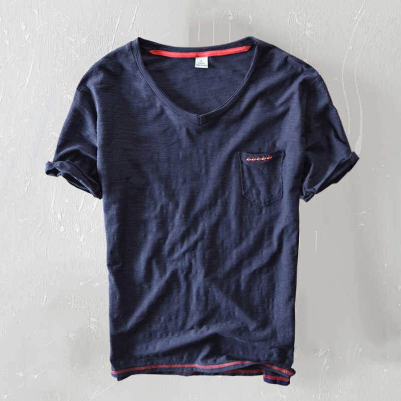 Summer 95% Cotton T-shirt Men V-neck Solid Color Casual T Shirt Basic Tees Plus Size Short Sleeve Tops Y2510 210601