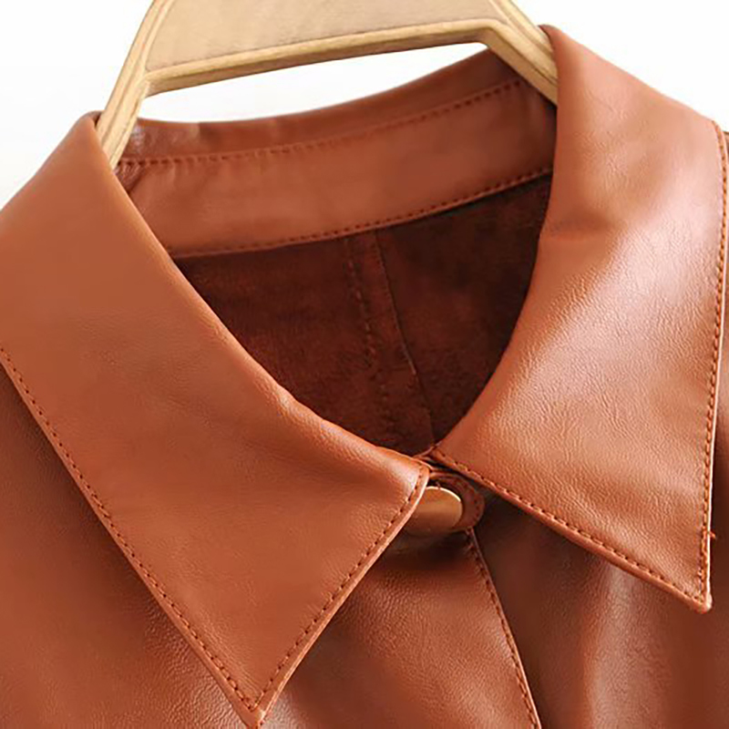 Women Streetwear Solid PU Leather Dress Pleated Short Sleeve Sashes Lady Knee Length Dresses Turn Down Collar Pockets Vestido 210515