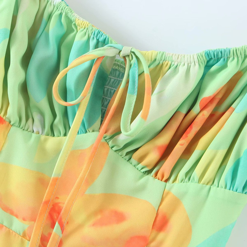 Sexy Women Low-cut High Waist Dress Summer Fashion Ladies Country Style Sweet Cute Female printing Sling Mini 210515