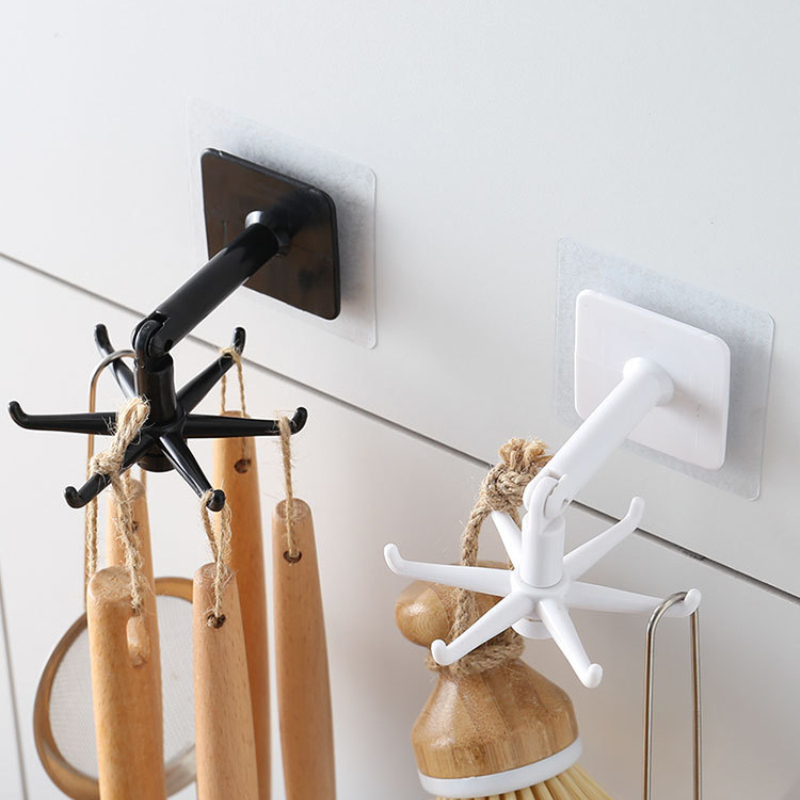 Punch-free 360° Rotated Storage Rack Portable Hook Kitchen Utensils Waterproof Non-marking Stickers Hanger Bathroom Rack