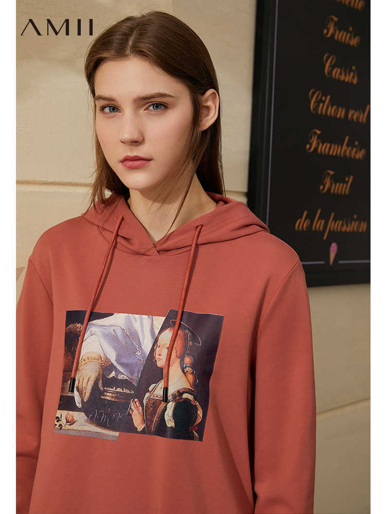 Minimalism Spring Autumn Vintage Women's Dress Causal Hooded Printed Loose Calf-length Hoodies For Women 1267 210527