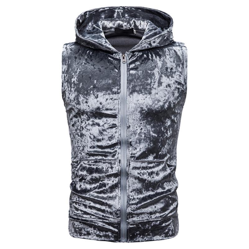Vest Men Bright Velvet Hooded Zipper Pocket Sweatshirt Vests Jacket Fashion Casual Wild Coat Spring 2021 Men's Jackets