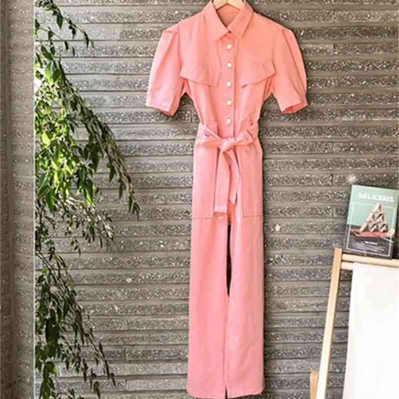 fashion work style women temperament comfortable high quality jumpsuit arrival elegant OL casual Pink 210519