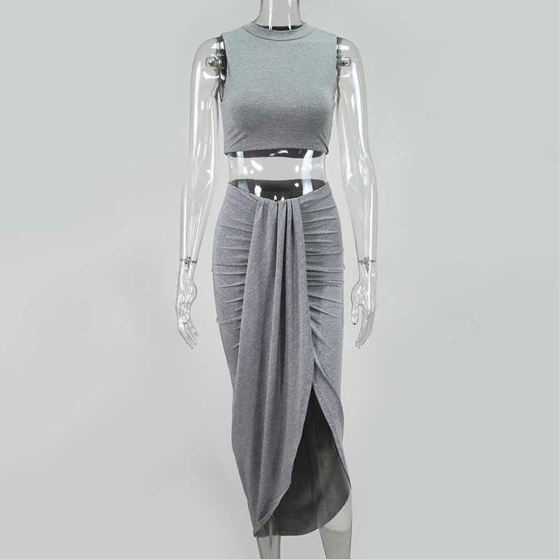 Colysmo Sexy Two Piece Set Women Summer Crop Top Split Midi Skirts 2 Cub Wear Lavender Outfits 210527