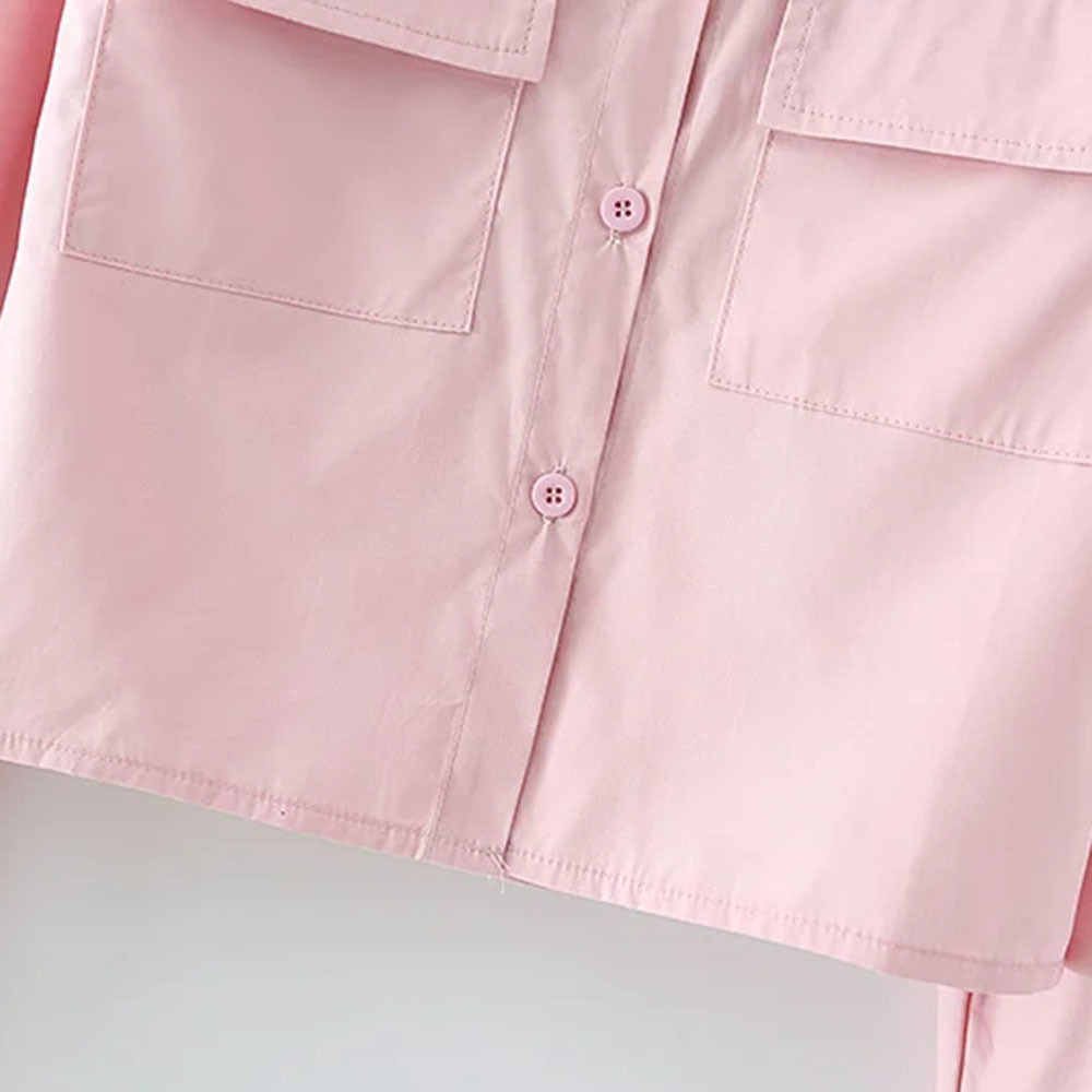 Women Fashion Pink Elegant Pockets Oversized Blouses Vintage Lapel Collar Long Cuffed Sleeves Female Shirts Chic Tops 210520