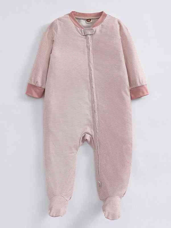 Baby 2pcs Striped And Cartoon Print Zipper Up Sleepsuit SHE