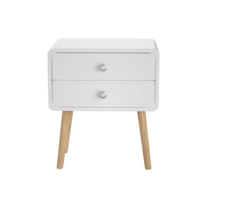 Bedroom Furniture Nightstand Round Corner Cabinet Bedside Table with 2 Drawers Suitable for Bedroom/Living Room/Side Table (White)