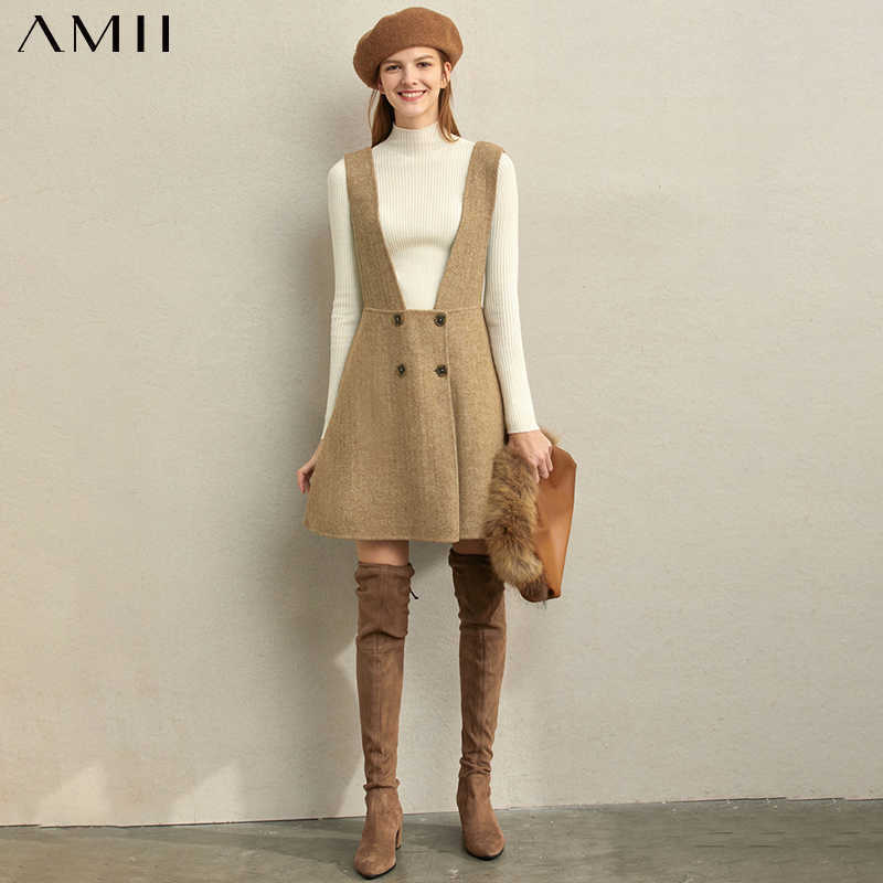 Minimalism Women Winter Set Fashion Lapel Caual Solid Double Woolen Coat Female Vest Mini Skirt 11860083 210527