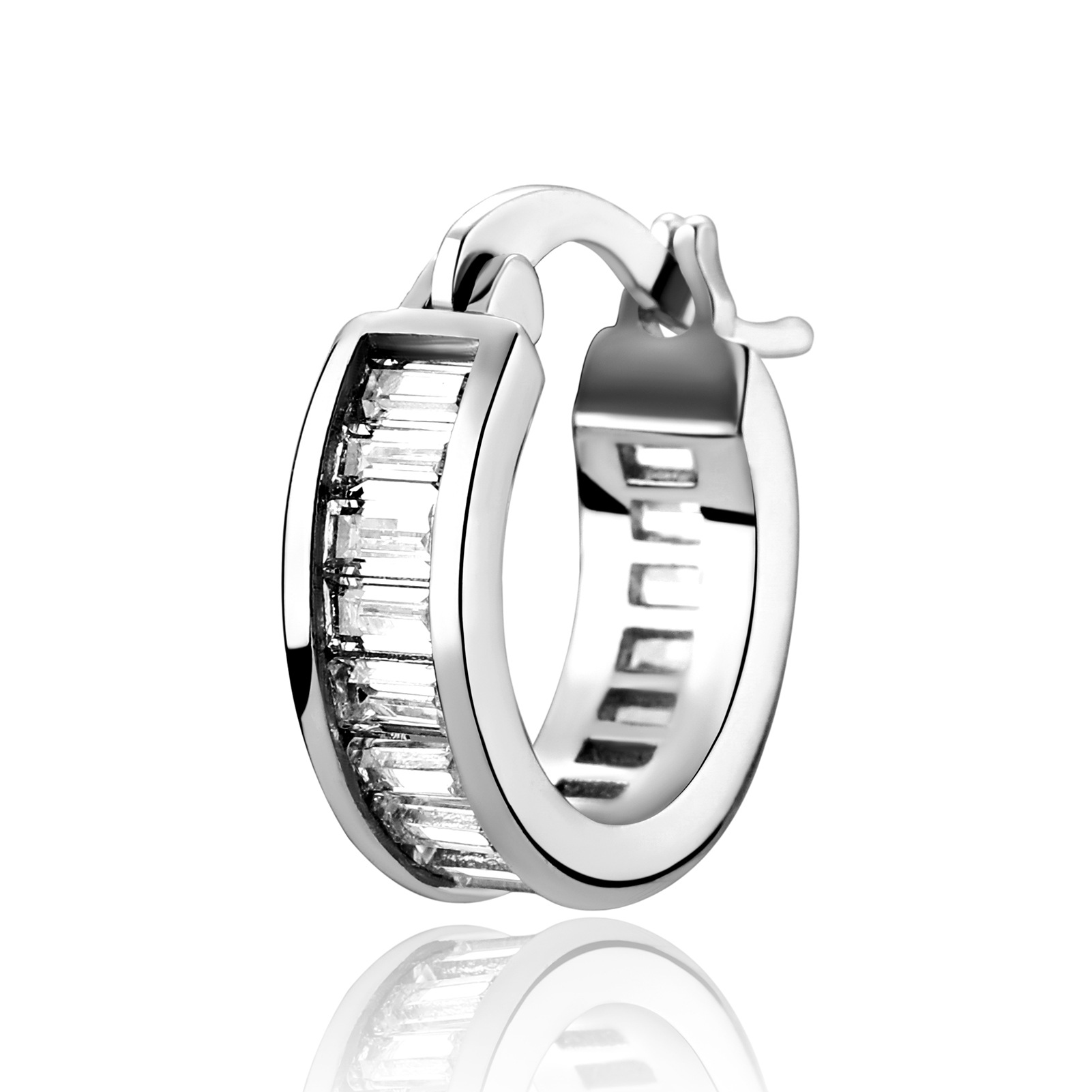 Hip Hop Jewelry Iced Out Ladder Square Row Zircon Hoop Earrings Bling Men Women Diamond Stud Gold Silver Earring