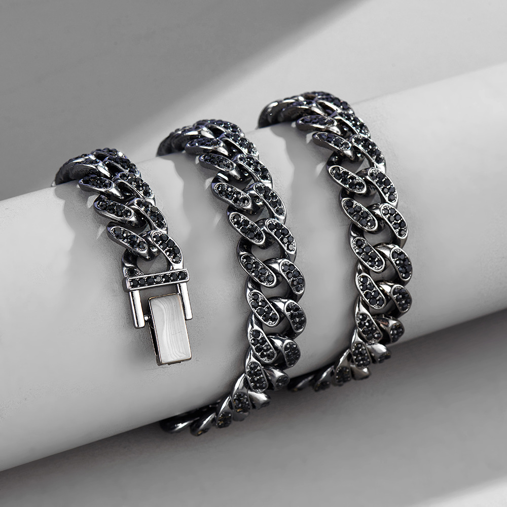 New Fashion Hip Hop Tennis Cuban Necklace jewelry Bling Liced Out Black Rhinestone Alloy Bold Cuban Chain Hiphop Bracelet Anklet Street Accessories fo