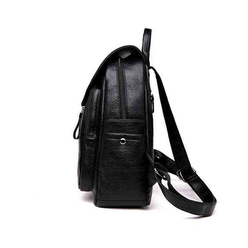 Casual Backpack Female Brand Leather Women's Backpack Large Capacity School Bag For Girls Double Zipper Fashion Shoulder Bags Y1105