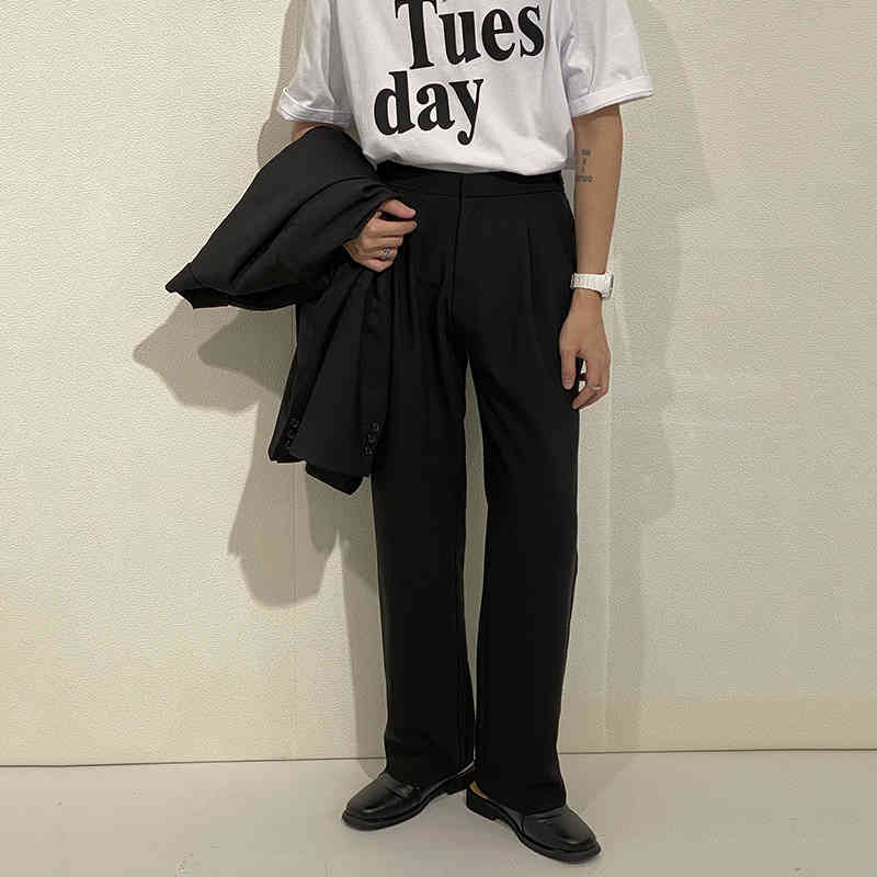 IEFB Korean Style Slim Straight Business Trousers For Men Fashion High Waist Grey Casual Suit Pants For Men 9Y6908 210524