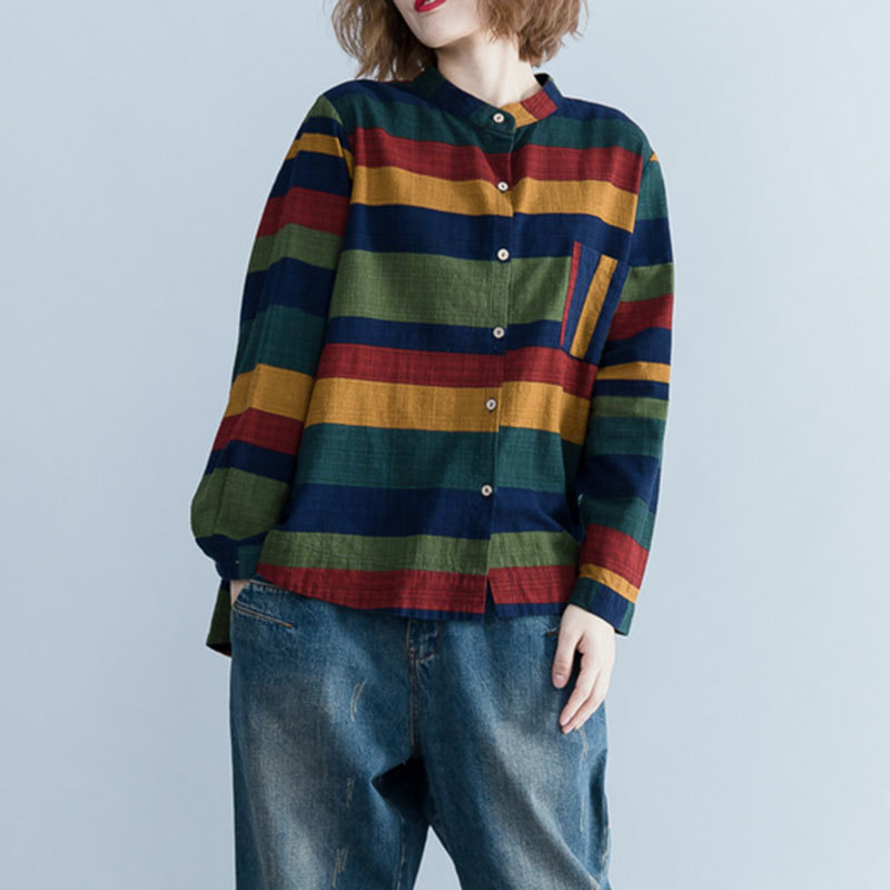 Women Shirt Long Sleeve Cotton Striped Blouse Spring Femme Lady Loose Clothing Casual Top Quality Blusas Feminina A368 210512