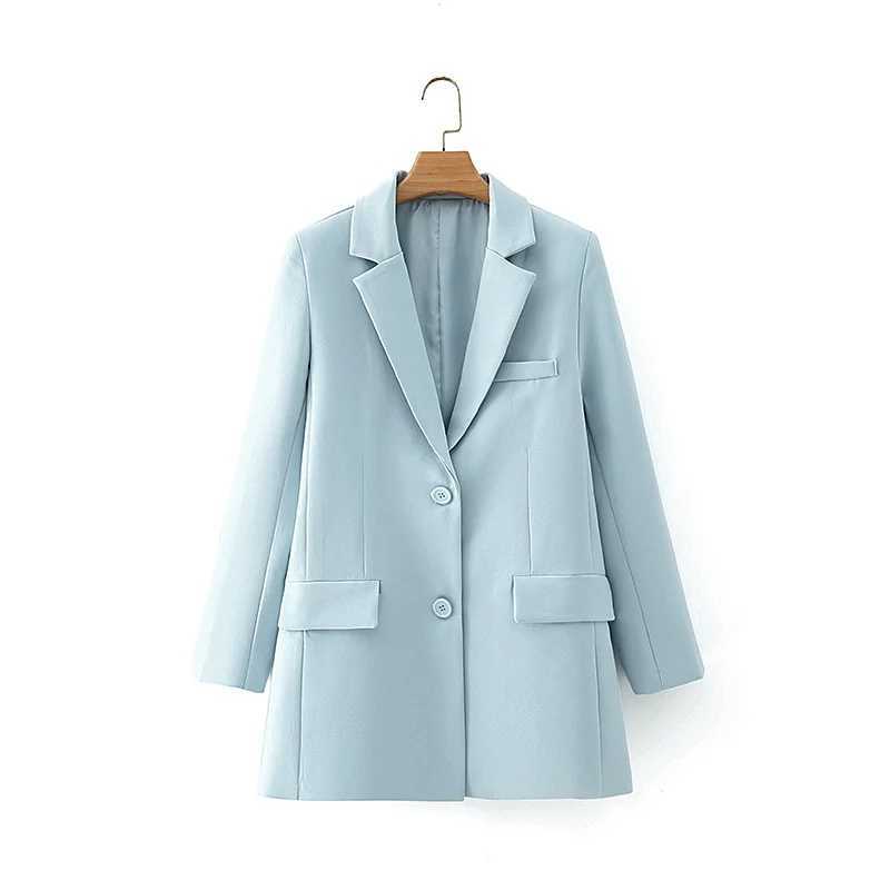elegant women blue blazer suits fashion ladies slim long blazers casual female chic jacket set cute girls stylish suit 210527