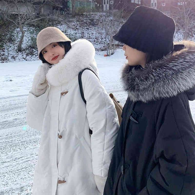Wonder Winter Natural Fur Collar 90% White Duck Down Jackets Female Thick Warm Long Overcoat Outwear 210510