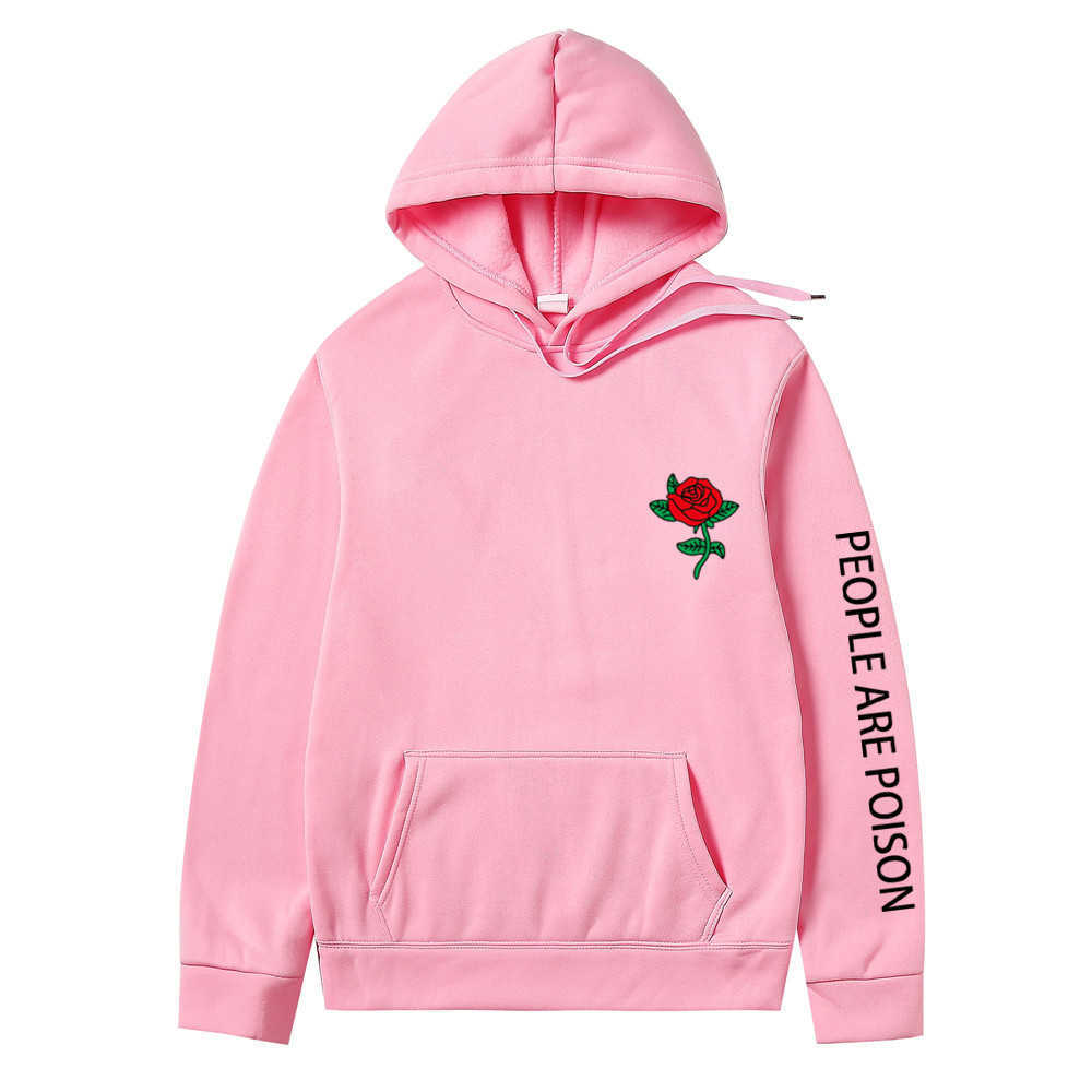 Harajuku Hoodie Men Fashion Red Rose Flower Sweatshirt Autumn Winter Streetwear Men Women Casual Oversized Pullover Clothing H0910