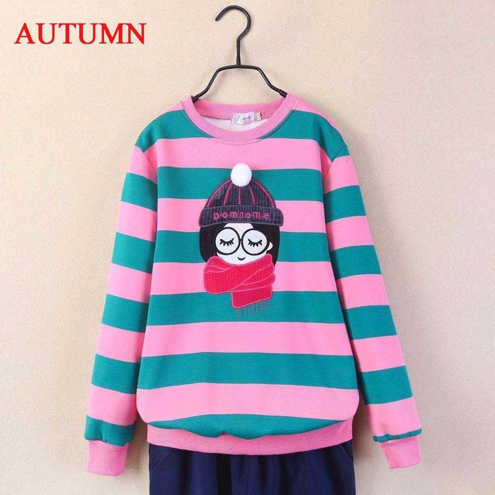 Sweatshirt for Girls Winter Fleece School Children's Sweater Stripe Girls Clothes 10 12 Years Thicken Autumn Kids Pullover Tops 211023