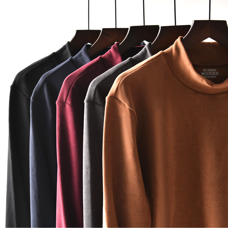 Casual Men Long Sleeve T-shirt Top Autumn Solid Color Turtleneck Cotton Comfort T-shirt Bottoming Top Tee Shirt homme 210515