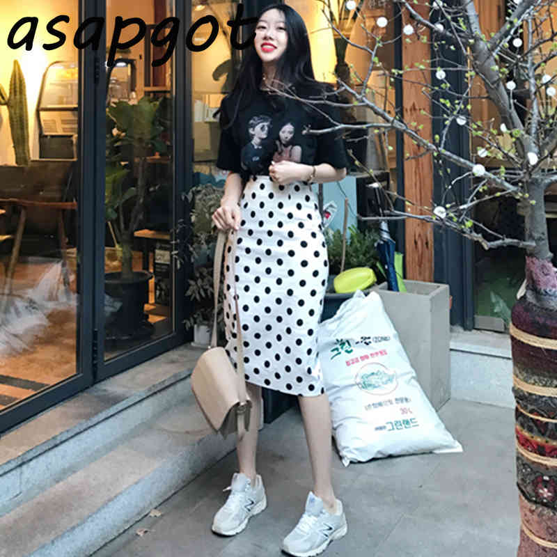 Skirts Summer Chic Korean Clothing Slim Wrap Hip High Waist Split Polka Dot Skirt Women Mujer Faldas Elegant Retro Fashion OL 210429