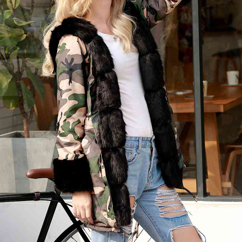 Women's Winter Coats Elegant Drop Hooded Faux Fur Jacket Thick Warm with Cardigan Long Sleeve Women 210428