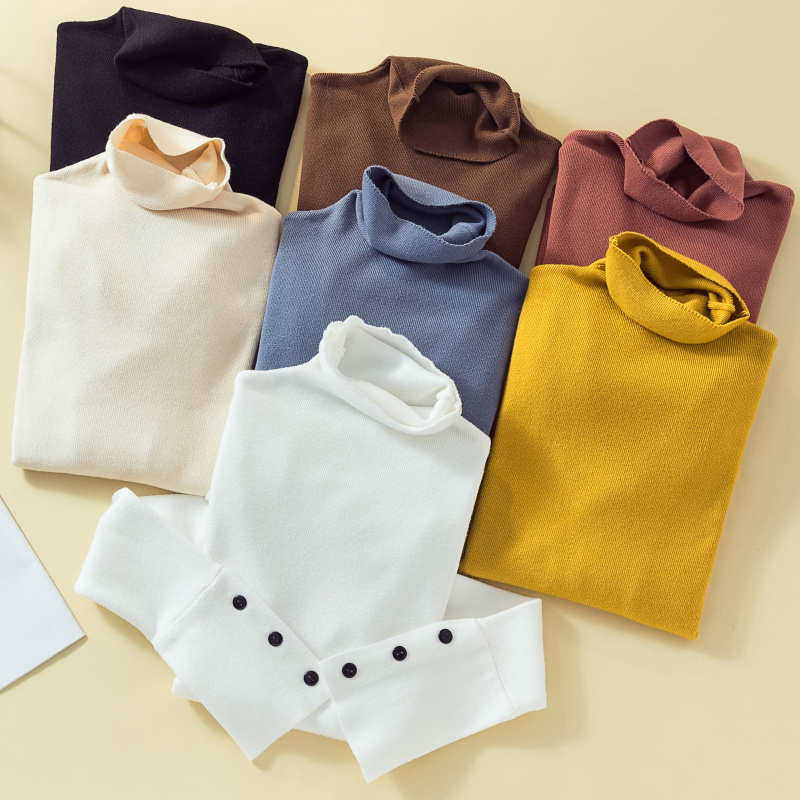 Pullover Button Korean Style Turtleneck Bottoming Sweaters Women Solid Knitted Jumper Slim Chic Cuffs Pull Femme 11796 210508