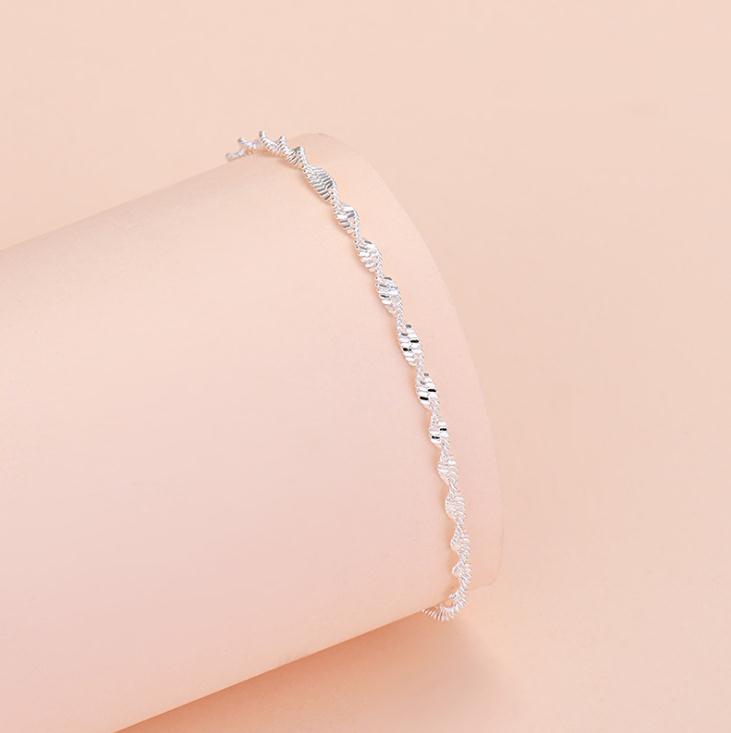 925 Sterling Silver Fashion Simple Elegant Twisted Link Chain Bracelets Jewelry For Woman Wave Anklet Gifts