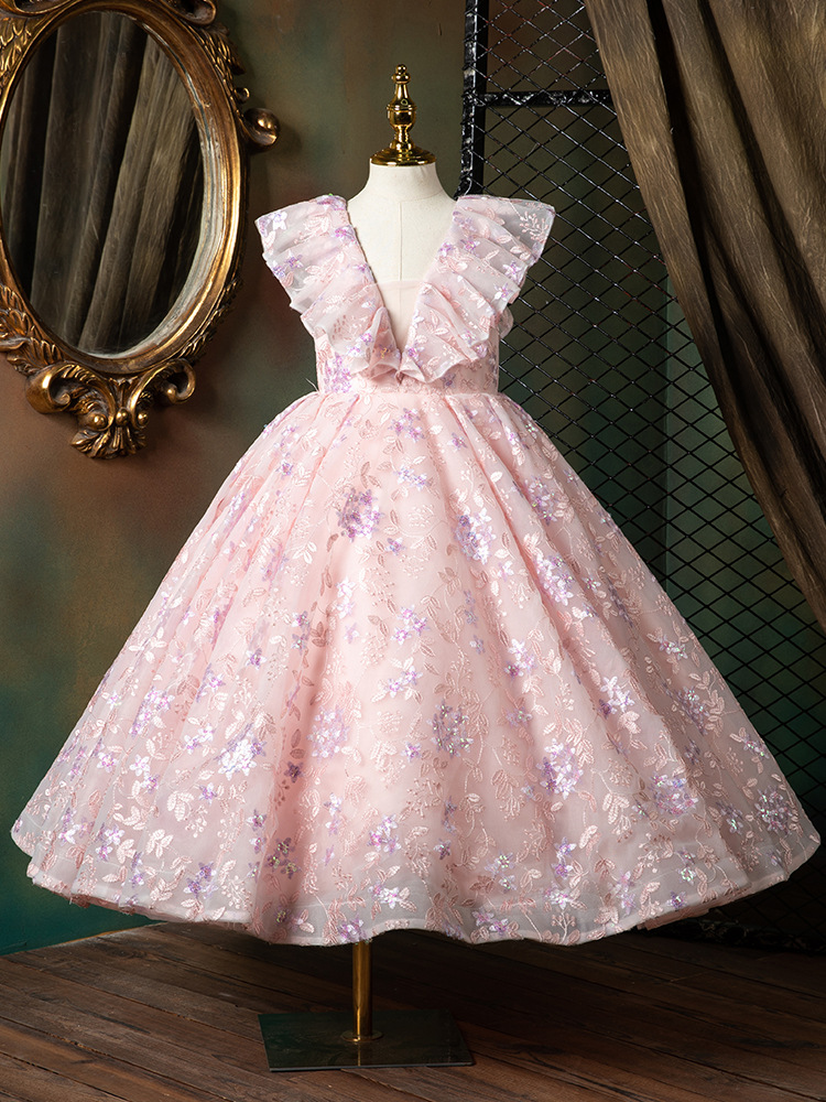 Custom Made Beautiful Pink Flower Dresses for Weddings 2021 Pretty Formal Girls Long Lace Gowns Cute Satin Puffy Tulle Pageant Dress