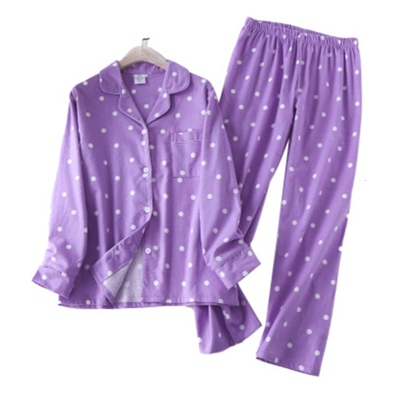 Vêtements de nuit pour femmes 100% coton femmes pyjama Set Sexy Imprimer Dot Pajama Accueil Femme Hiver Chauffe Big Taille Mode PJS JWO0