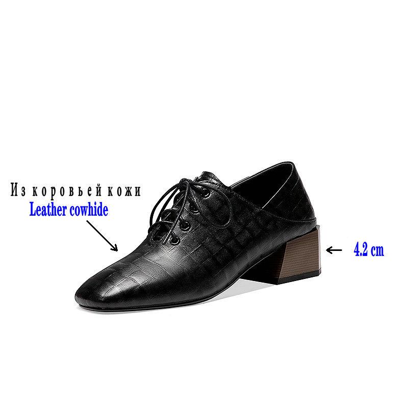 Dress Shoes QZYERAI Woman Heels Oxford Genuine Leather Spring Lace-up Ladies Pumps High Loafers Womens Casual