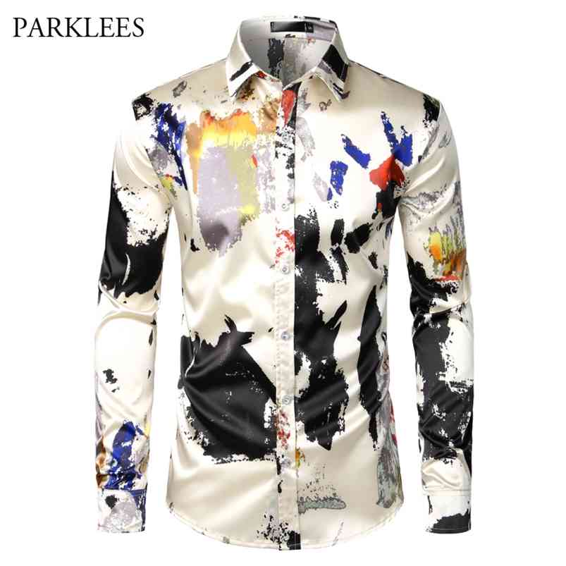 Printed Silk Mens Shirt Splashing Ink Dress for Party Casual Slim Fit Long Sleeve Prom Daily s Masculina 210721, As picture show
Printed Silk Mens Shirt Splashing Ink Dress for Party Casual Slim Fit Long Sleeve Prom Daily s Masculina 210721, As picture show