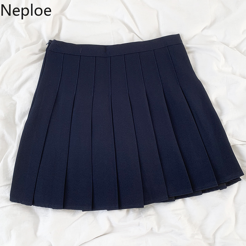 Neploe Japanese Mini Skirts Preppy Style Sweet Pleated Fladas Mujer High Waist Slim Saia Fashion All-match Jupe Women 95160 210422