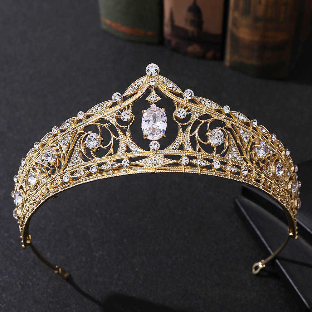 Baroque Geometric Bridal Tiaras Cubic Zirconia Crown Crystal Pageant Diadem Headband Wedding Hair Accessories