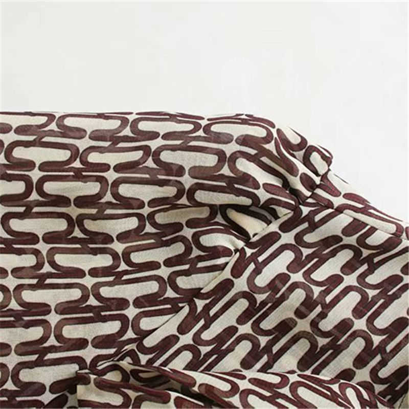 Aachoae Women Elegant Long Dress with Belt Chain Print Bow Tie Neck Office Lady Shirt Dress Long Sleeve Pleated Dress Vestidos 210630