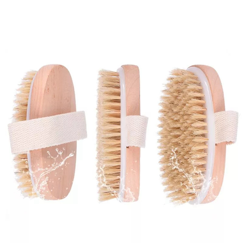 Wooden Oval Bath Brush Natural Boar Bristles Dry Body Brushes Exfoliating Massage Cellulite Treatment Blood Circulation WLL510 - view 9