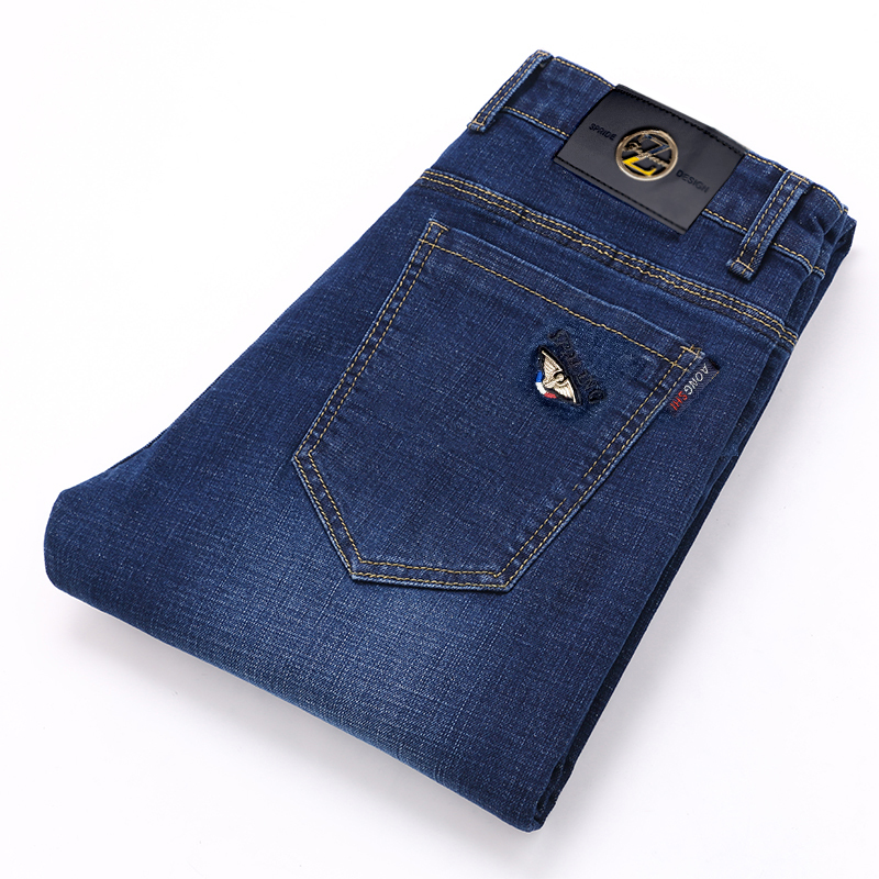 Men's Jeans Business Pants Straight Denim Good Washed Fabric 30-40 Size All Seasons Cool On Sale Factory OEM 210318